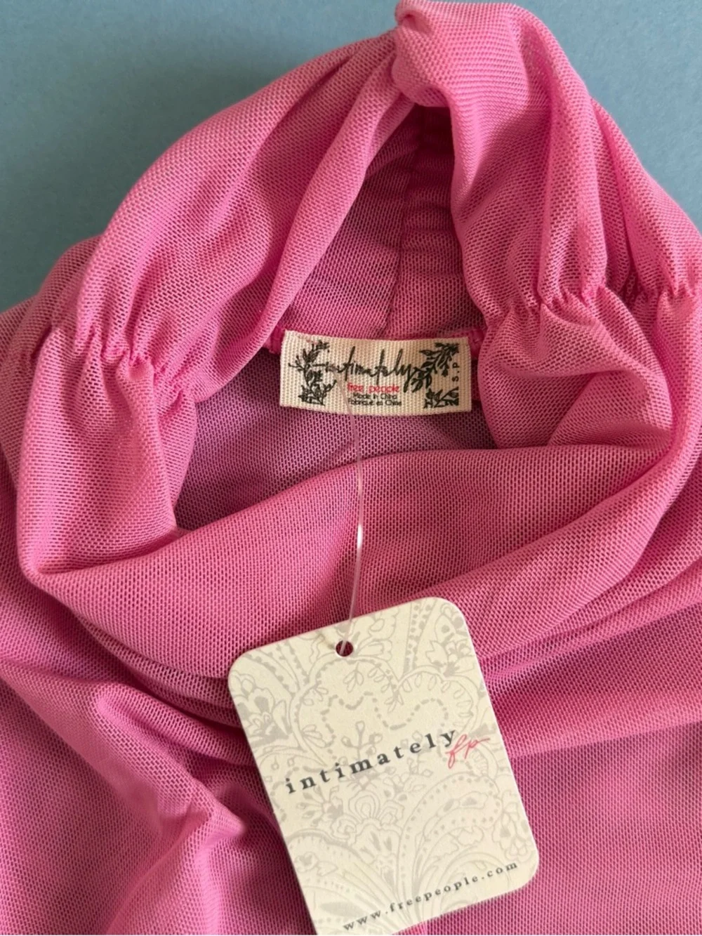 NWT Free People Under It All Fiji Flower Pink Mesh‎ Ruched Boho Bodysuit